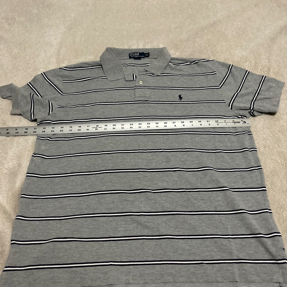 Polo Ralph Lauren Polo Shirt Mens XXL Grey Striped Short Sleeve Pony Logo 0641 - Picture 6 of 7